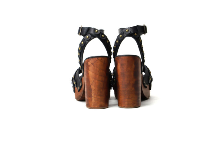 Kompanero Annabelle Black leather studded heel sandal shoe back