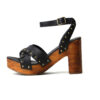 Kompanero Annabelle Black leather studded heel sandal shoe