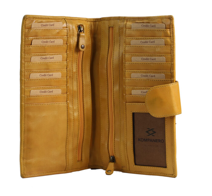 Kompanero Hena Mustard leather studded wallet Inside